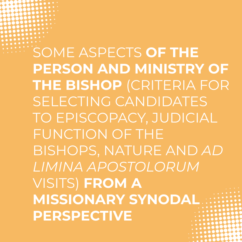 Some aspects of the person and ministry of the Bishop  (in particular: criteria for selecting candidates  to the episcopacy, the judicial function of the Bishops,  the nature and structure of ad limina Apostolorum visits)  from a missionary synodal perspective